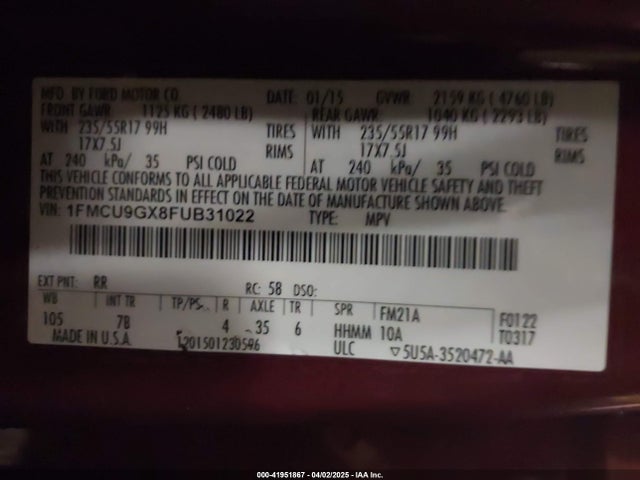 1FMCU9GX8FUB31022 Ford ESCAPE SE