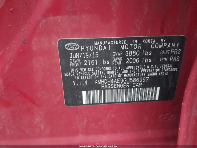KMHDH4AE9GU586997 Hyundai ELANTRA SE