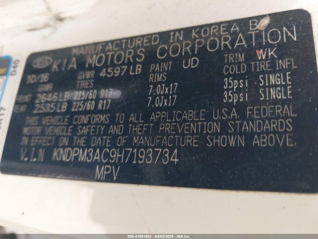 KNDPM3AC9H7193734 KIA Sportage Lx