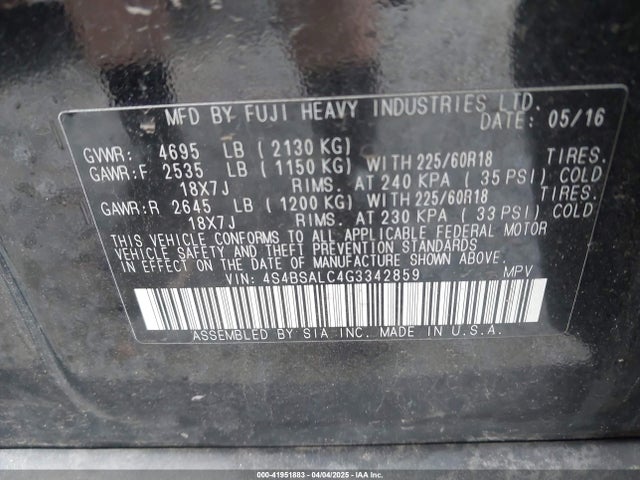 4S4BSALC4G3342859 Subaru Outback 2.5i Limited