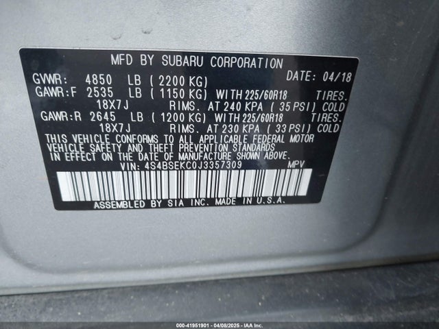 4S4BSEKC0J3357309 Subaru Outback 3.6r Limited