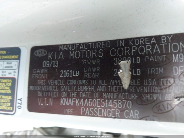 KNAFK4A60E5145870 KIA 2014