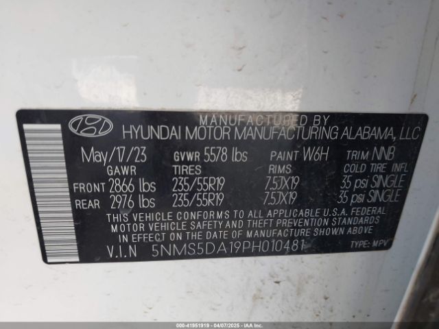 5NMS5DA19PH010481 Hyundai Santa Fe Hybrid Limited