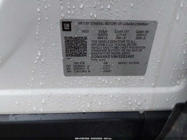 2GNAXKEV8K6281482 Chevrolet EQUINOX LT