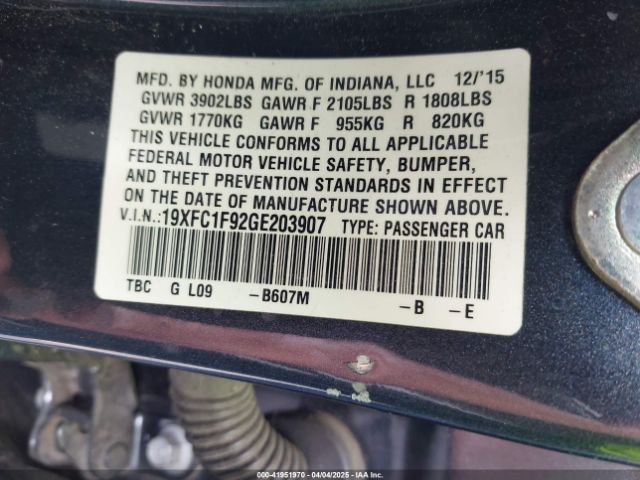 2016 HONDA CIVIC 19XFC1F92GE203907 Photo 8