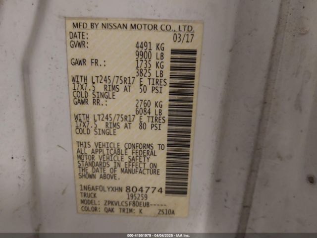 1N6AF0LYXHN804774 Nissan Nv Cargo Nv3500 Hd S V8