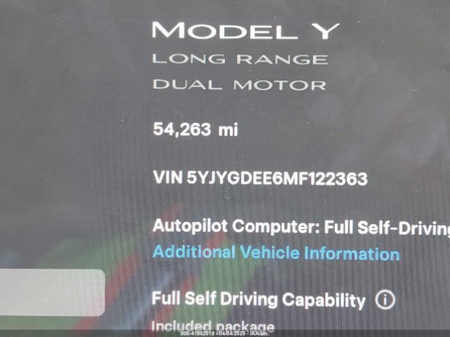 5YJYGDEE6MF122363 Tesla Model Y Long Range Dual Motor All-wheel Drive