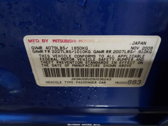 2009 MITSUBISHI LANCER JA3AU26U29U036243 Photo 8