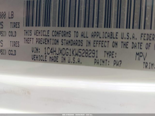 1C4HJXDG1KW528291 Jeep Wrangler Unlimited Sport S 4x4