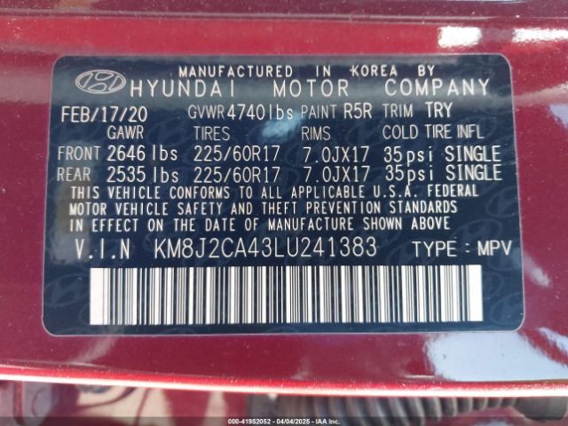KM8J2CA43LU241383 Hyundai TUCSON SE
