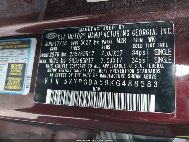 5XYPGDA59KG488583 KIA gdi lambda-ii
