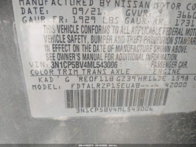 3N1CP5BV4ML543006 Nissan Kicks S Xtronic Cvt