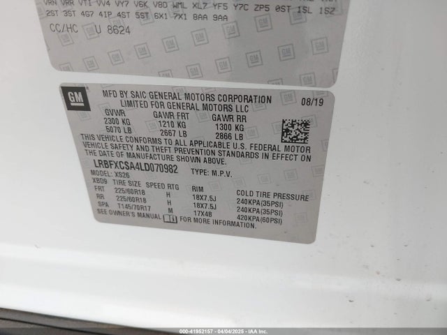 LRBFXCSA4LD070982 Buick Envision Fwd Essence