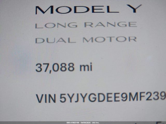 5YJYGDEE9MF239726 Tesla Model Y Long Range Dual Motor All-wheel Drive