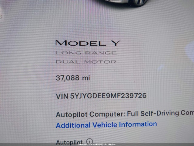 2021 TESLA MODEL Y 5YJYGDEE9MF239726 Photo 6