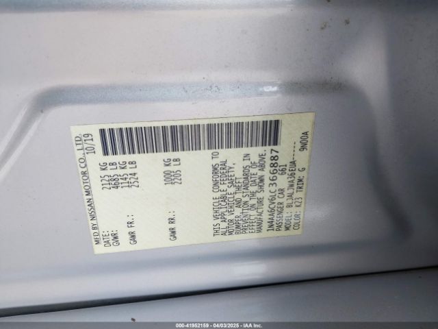 1N4AA6CV6LC366887 Nissan Maxima Sv Xtronic Cvt