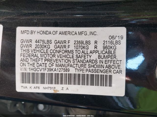 1HGCV1F39KA127589 Honda Accord Sport