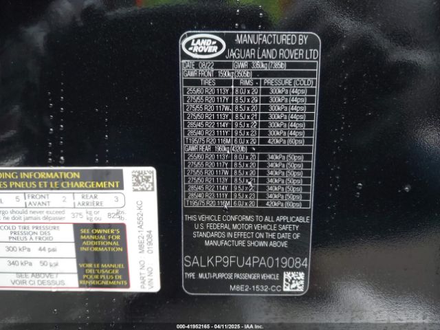 SALKP9FU4PA019084 Land Rover Range Rover P400 Se