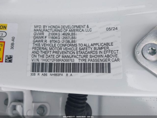 1HGCY2F68RA068763 Honda Accord Hybrid Ex-l