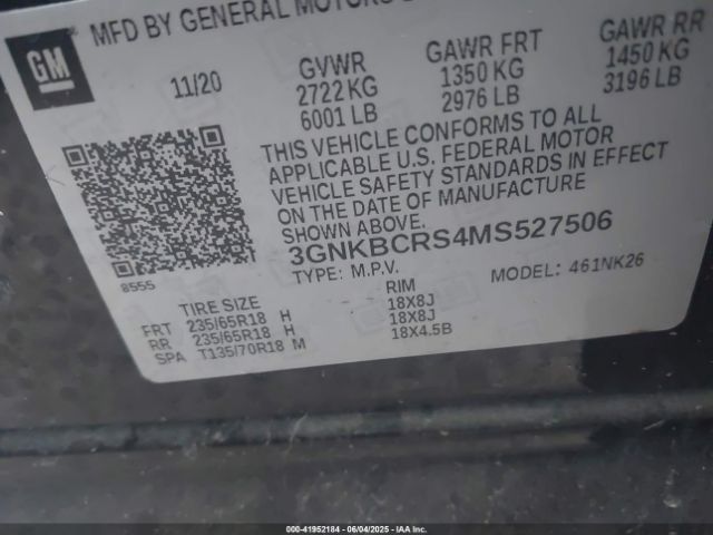 3GNKBCRS4MS527506 Chevrolet Blazer Fwd 2lt