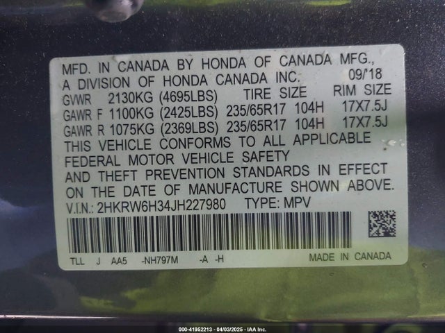 2HKRW6H34JH227980 Honda CR-V LX