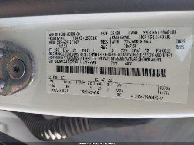 5LMCJ1C9XLUL17798 Lincoln Corsair Standard