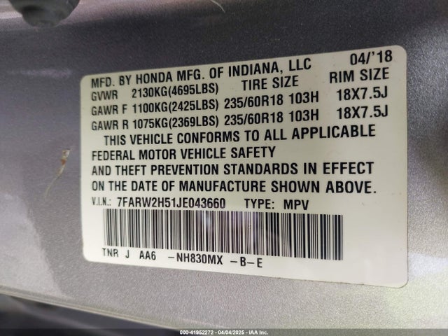 7FARW2H51JE043660 Honda CR-V EX