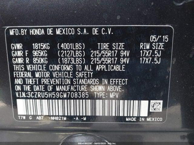 3CZRU5H59GM708385 Honda HR-V EX