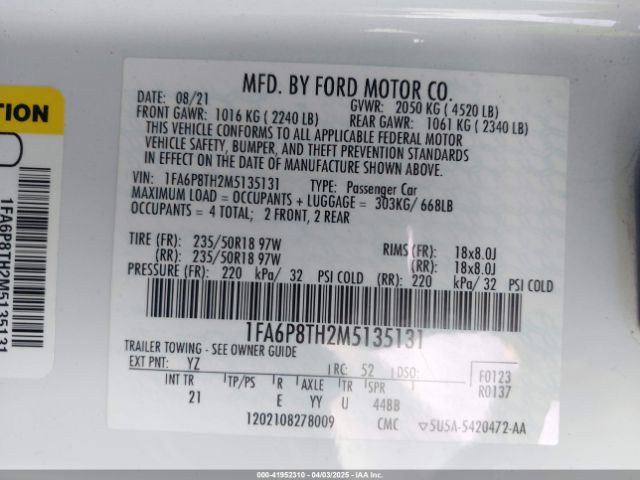 1FA6P8TH2M5135131 Ford Mustang Ecoboost Fastback