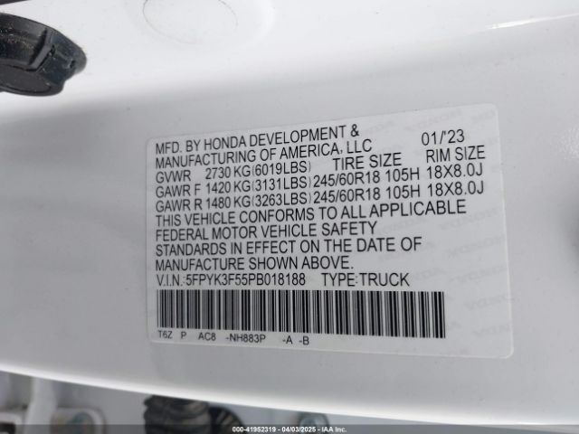 5FPYK3F55PB018188 Honda Ridgeline Rtl