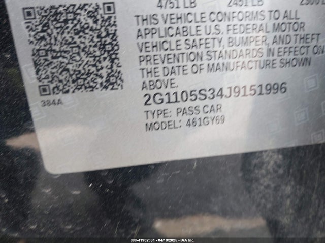 2G1105S34J9151996 Chevrolet lfx - spark ignited direct injection, vvt, e85 max, alum