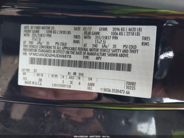 1FMCU0GD2HUD09575 Ford ESCAPE SE