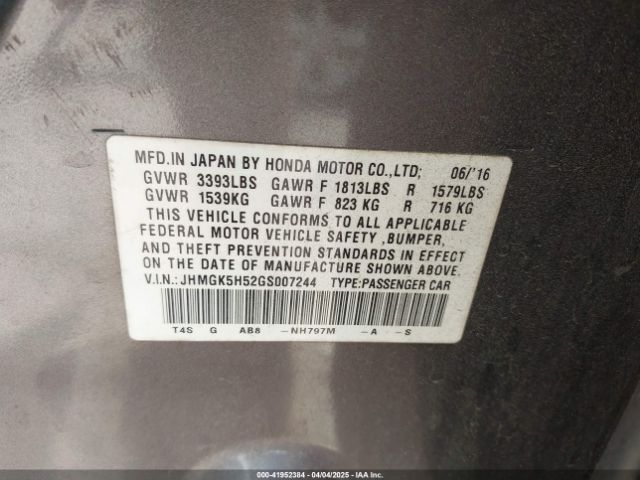 JHMGK5H52GS007244 Honda FIT LX