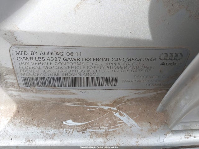 2012 Audi A4 2.0t Premium მანქანა იყიდება აუქციონზე, vin: WAUFFAFL9CN000972, აუქციონის ნომერი: 41952409