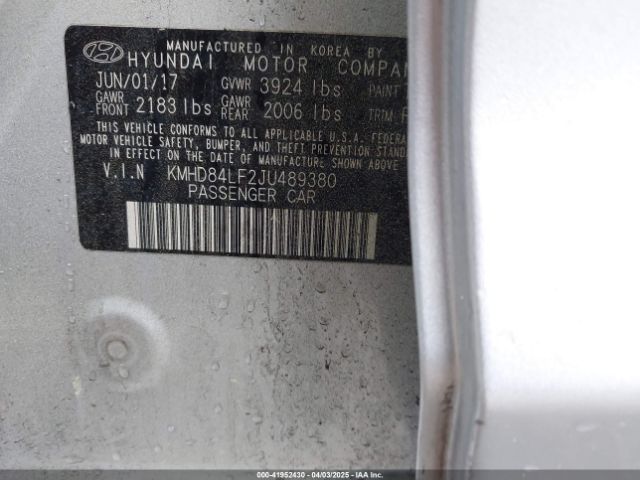 KMHD84LF2JU489380 Hyundai ELANTRA SEL
