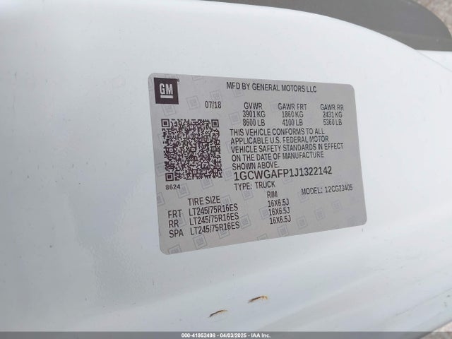 1GCWGAFP1J1322142 Chevrolet Express 2500 Work Van