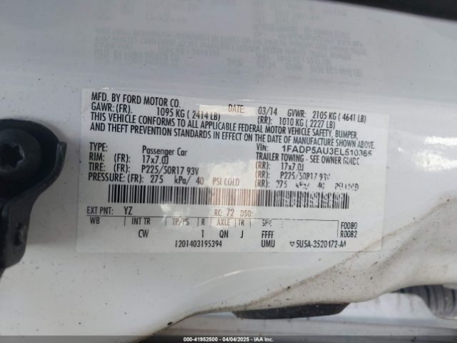 1FADP5AU3EL510365 Ford C-max Hybrid Se
