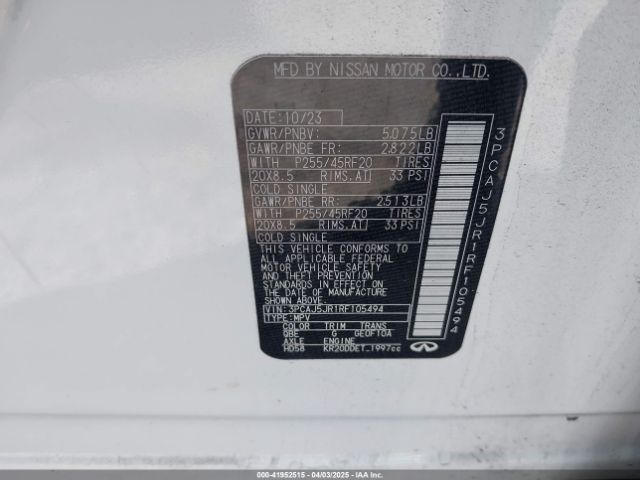 3PCAJ5JR1RF105494 Infiniti Qx55 Luxe Awd
