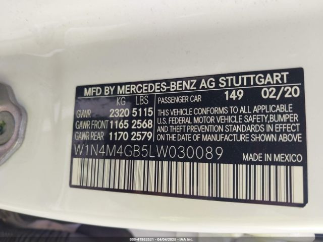 W1N4M4GB5LW030089 Mercedes-Benz GLB 250