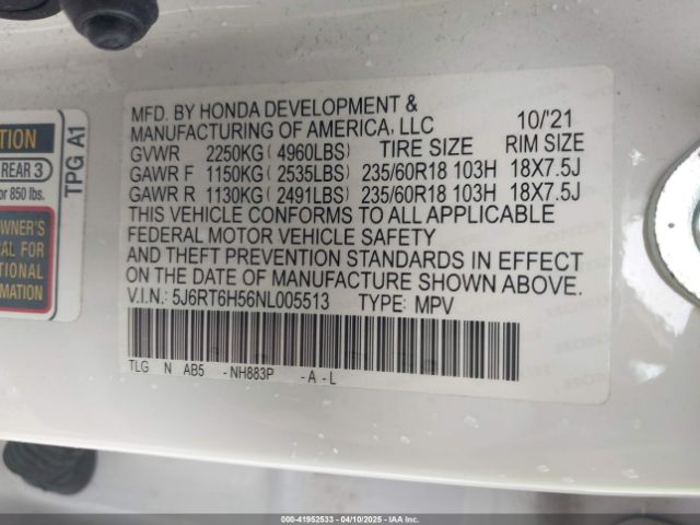 5J6RT6H56NL005513 Honda Cr-v Hybrid Ex