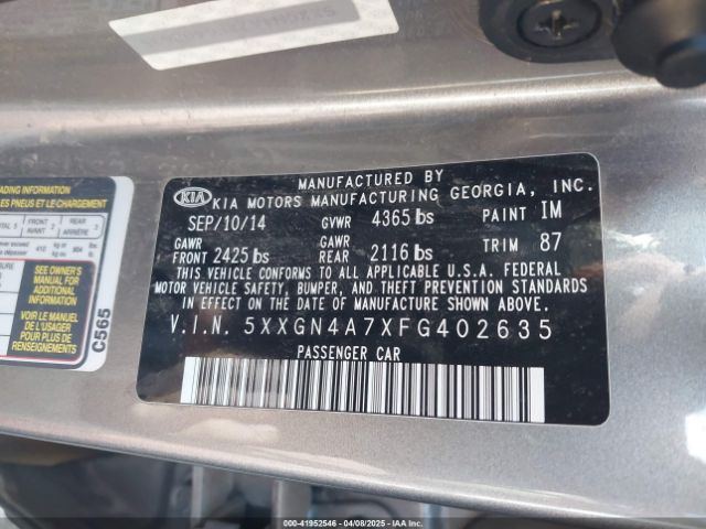 5XXGN4A7XFG402635 KIA OPTIMA EX