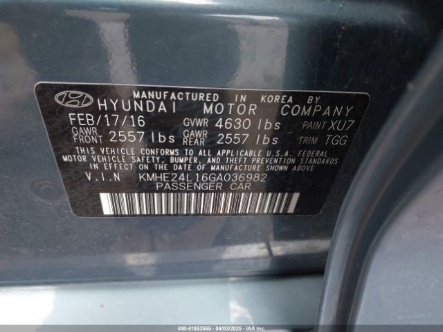 KMHE24L16GA036982 Hyundai Sonata Hybrid Se