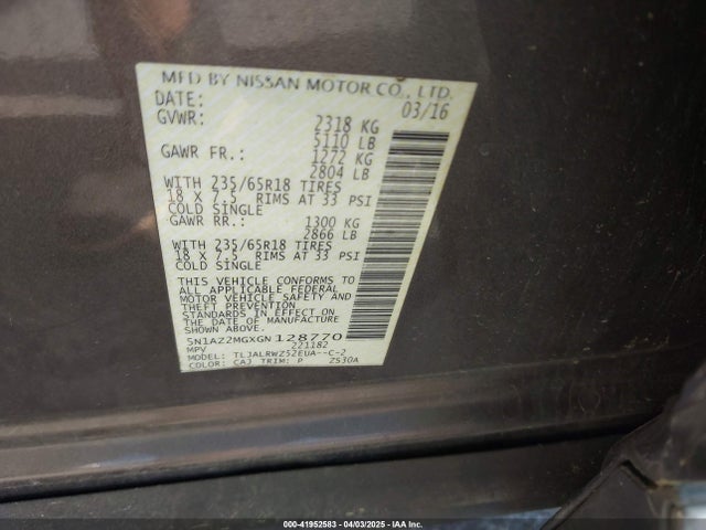 5N1AZ2MGXGN128770 Nissan MURANO SL