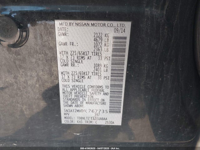 5N1AT2MV0FC767735 Nissan ROGUE SV