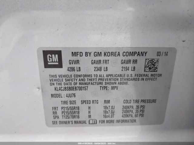 KL4CJBSB0EB700157 Buick Encore Convenience