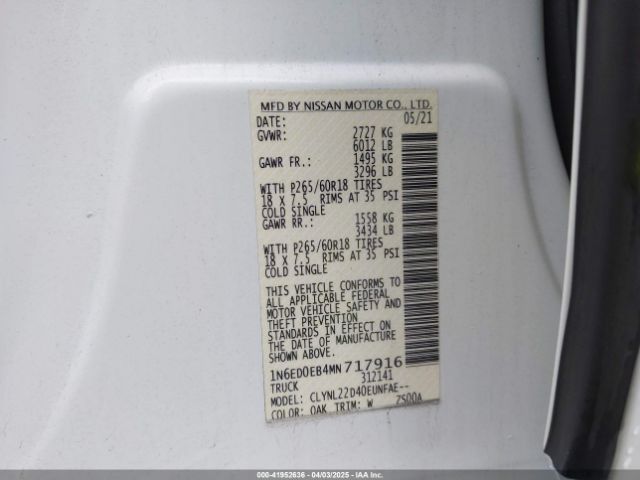 1N6ED0EB4MN717916 Nissan Frontier Sv 4x4
