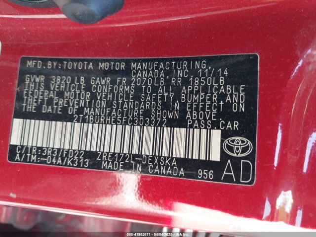 2T1BURHE5FC303372 Toyota Corolla S Plus