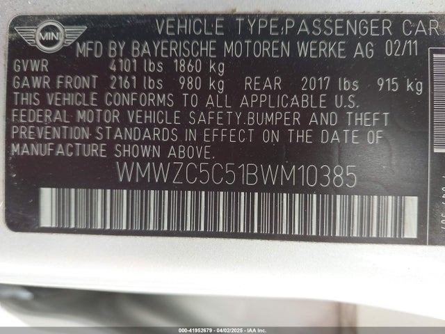 2011 MINI COOPER S COUNTRYMAN WMWZC5C51BWM10385 Photo 8