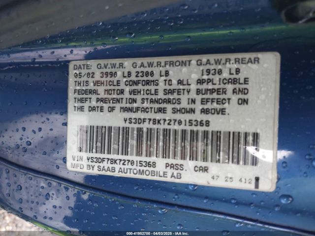 2002 SAAB 9-3 YS3DF78K727015368 Photo 8