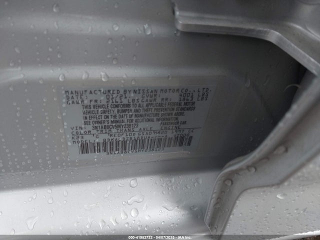 3N1AB8CV5MY238123 Nissan Sentra Sv Xtronic Cvt